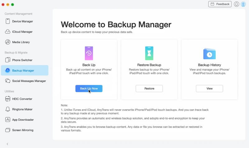 AnyTrans backupmanager