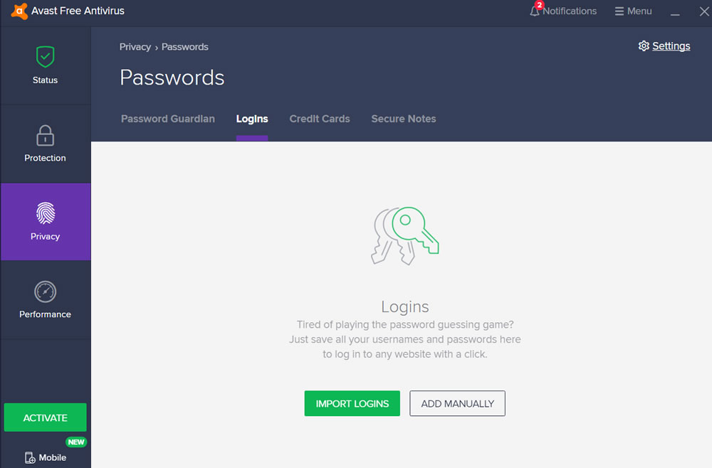 Avast passwordvault